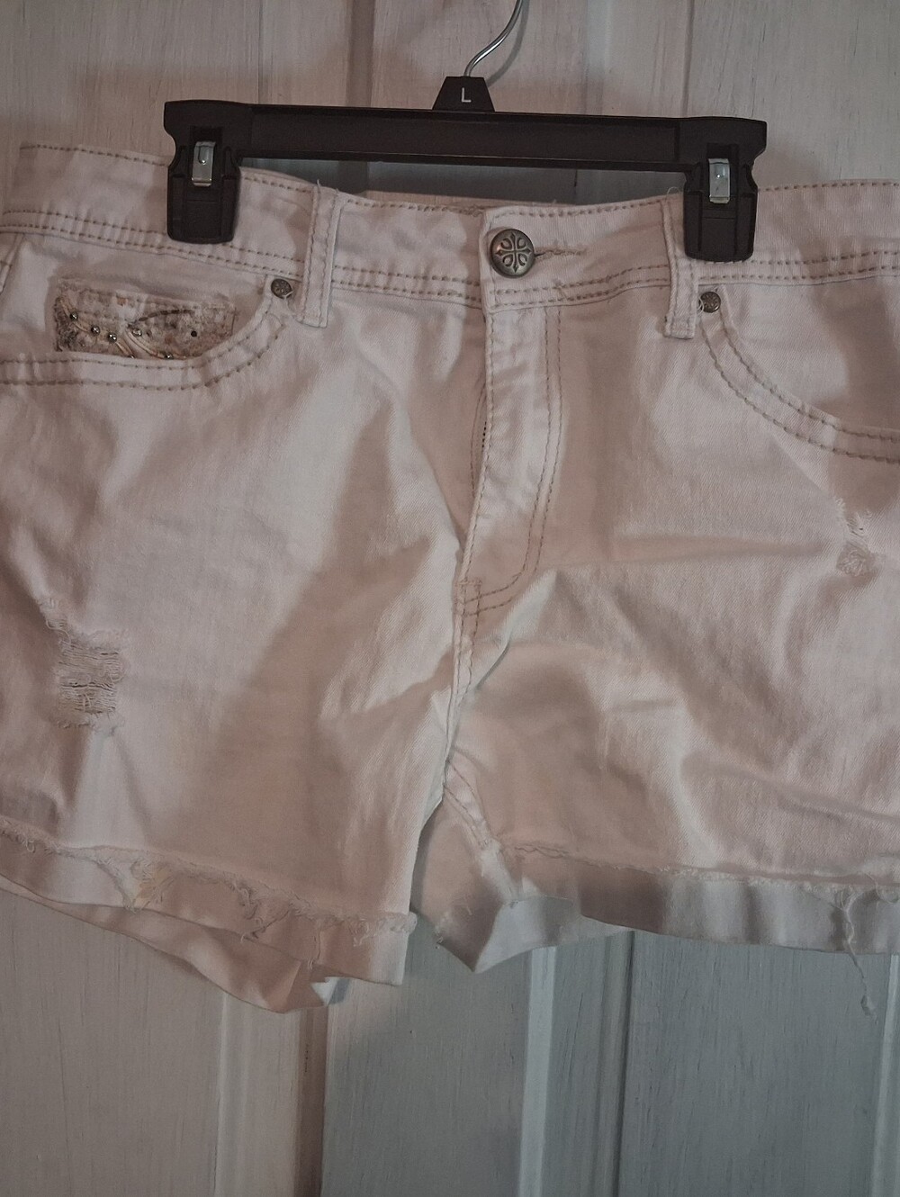 Women’s White Denim Shorts with Distressed Trim Size 14
